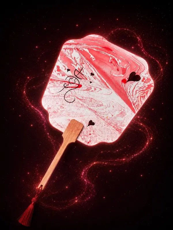 Red lacquer fan glowing with flame energy