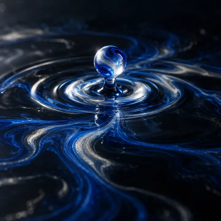 Blue and pearl lacquer colours opening into delicate ripples on water