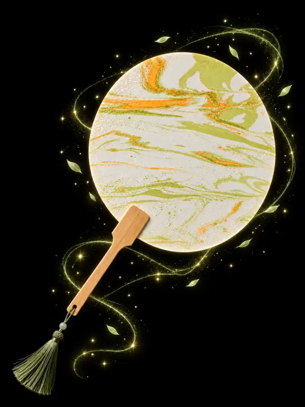 Green lacquer fan glowing with nature energy